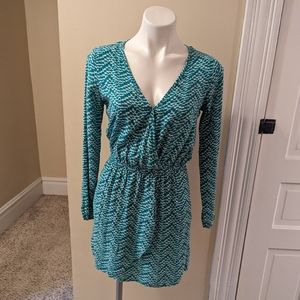 Splendid green and white print faux wrap dress size XS